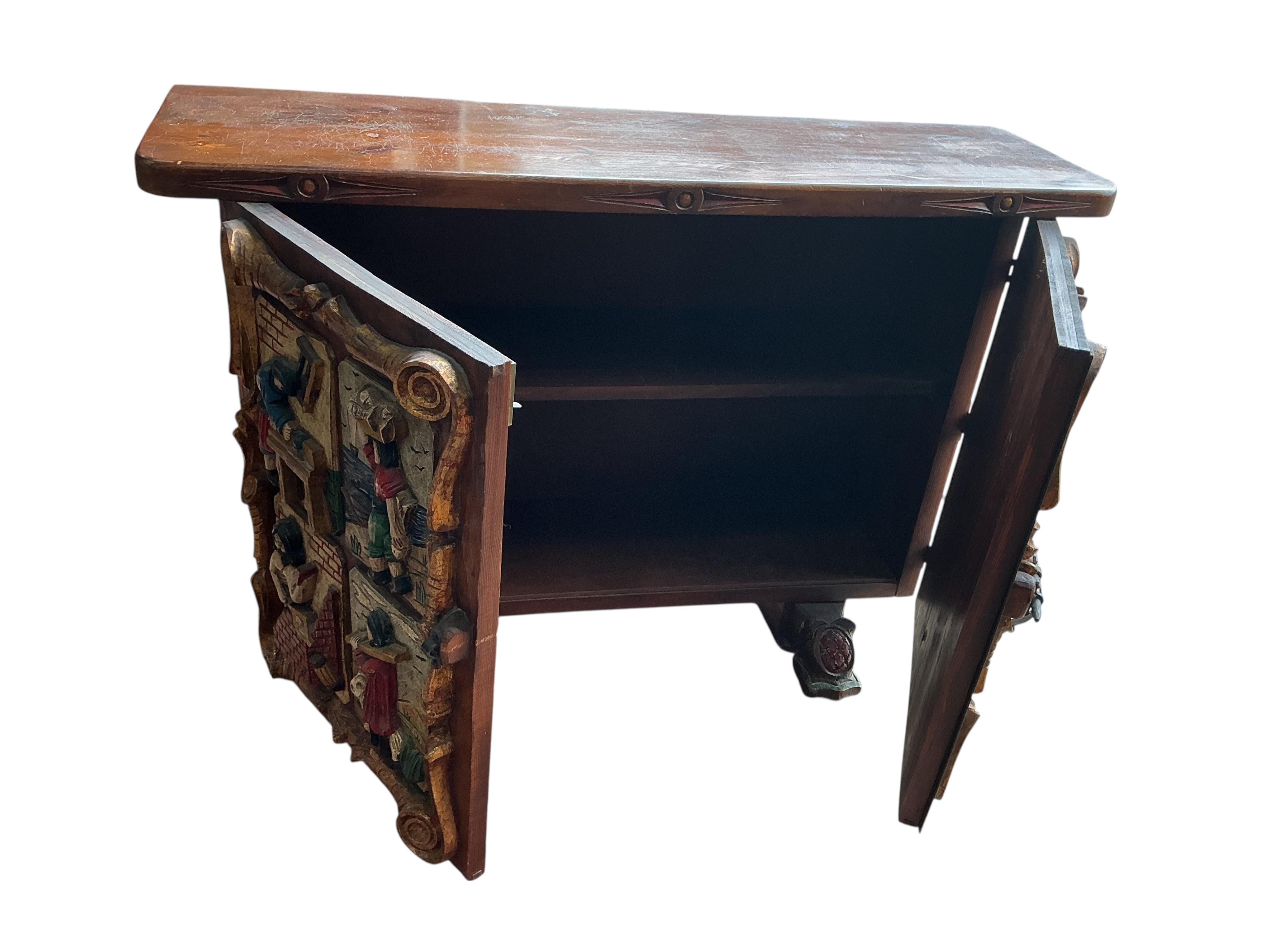 An Italian carved painted pine side cabinet, width 119cm, depth 34cm, height 79cm
